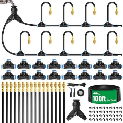 360° Verstellbares Bewässerungssystem-Set, 30 m Automatisches Schnellanschluss-Tropfbewässerungsset mit 1/4"-Fast-Lock-Schläuchen – 16 Stück 360° Verstellbare Düsen für Garten, Pflanzen, (1/5)