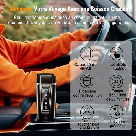 Bollitore da viaggio per auto 12V/24V con spina per auto, bollitore elettrico portatile da viaggio per auto, camion, taxi, acciaio inossidabile 304 da 400 ml (1/4)