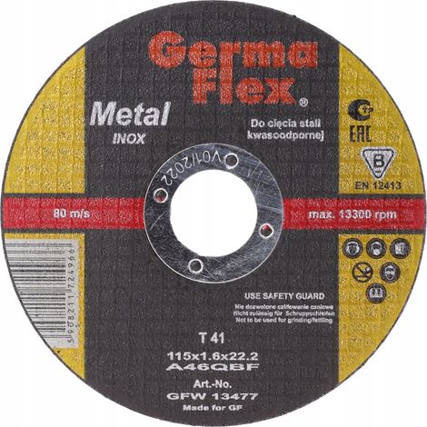 GLK Flachscheibe zum Schneiden von säurebeständigem Stahl GF A46Q Inox T41 115x1,6x22,2 GFW 13477 (1/2)