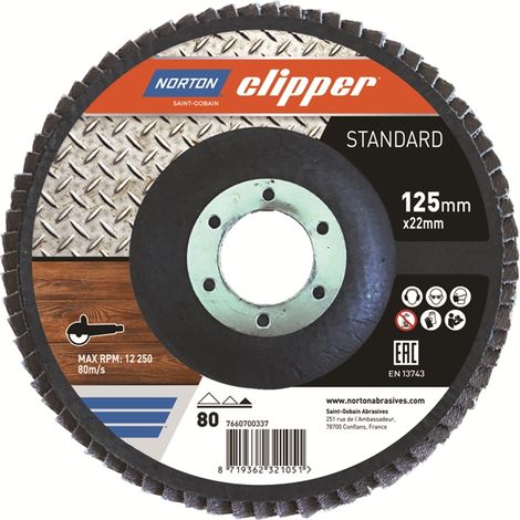 Norton Clipper Fächerschleifscheibe Mopteller Standard 125mm, Ausführung: 125x22,23 , K80, 10er VE