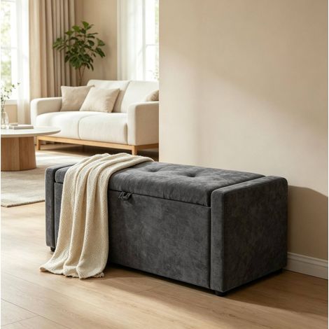 Panca contenitore, baule da fine letto 122 x 48 x 44 cm, grigio scuro HAVRYA (1/5)