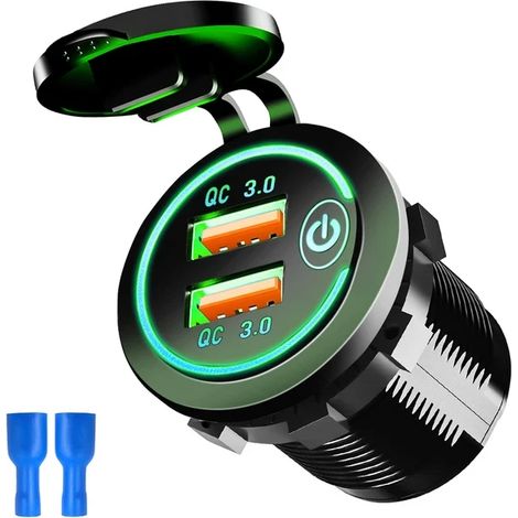 Chargeur rapide USB 12 V/24 V, chargeur de voiture Quick Charge 3.0, double prise USB, interrupteur tactile, allume-cigare électronique (1/5)