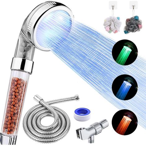 Pommeau de douche à main LED, pommeau de douche haute pression, support et ruban adhésif, etc., pommeau de douche filtrant à 3 zones de contrôle de la température de l'eau (1/3)