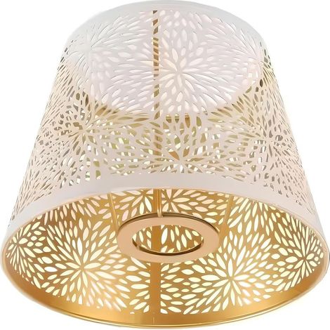Lampadaire E27 avec abat-jour blanc et motif floral en fer sculpté, design moderne pour la maison et le salon. (1/5)