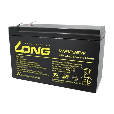 Long WP1236W WP1236W Batterie au plomb 12 V 9 Ah plomb (AGM) (l x H x P) 151 x 102 x 65 mm cosses plates 6,35 mm auto-décharge réduite, sans entreti Y860612 (1/2)