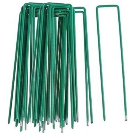 50pcs Piquets de Fixation pour Jardin, Pelouse Agrafes en Forme de U pour Bache Anti-Mauvaises Herbes, Galvanisés à Chaud (150 mm de Hauteur) Paillage pour plante (1/5)