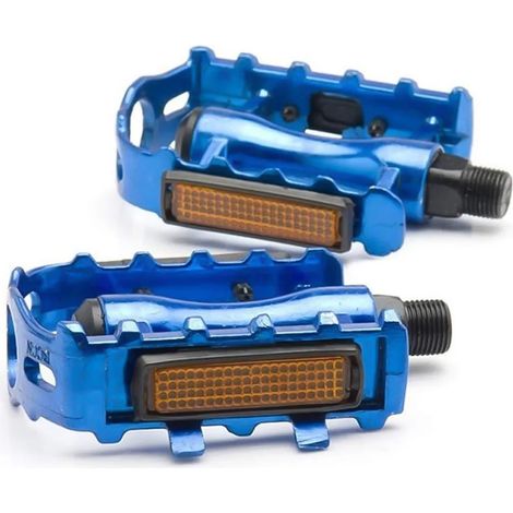 Pédales de vélo antidérapantes, axe 9/16" en alliage d'aluminium bleu avec réflecteurs des deux côtés, compatibles VTT, vélo de ville et trekking (1/2)
