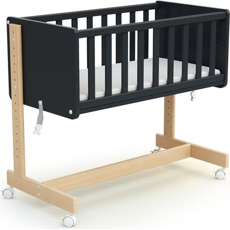 Les Tendances – Berceau cododo évolutif en bois massif – Dimensions 88 x 45,5 x 79,5 cm – Matelas 40 x 80 cm inclus – 4 roulettes à frein pour mobilité (1/6)