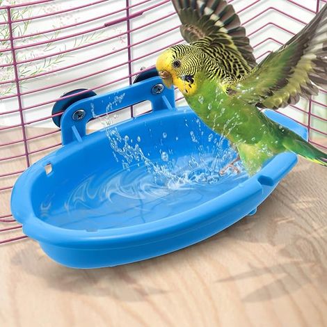 Baignoire Oiseaux Cage Bains d'oiseaux Petits Perroquets Suspendue Bathtub Accessoires Perruche Canaris (Bleu)