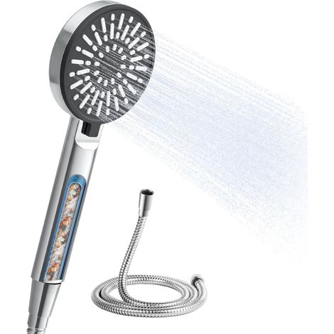 Pommeau de Douche Anti Calcaire avec Tuyau 1.6m, Douchette Filtrante 3 Jets, Haute Pression, Economie d'Eau, Design Léger, Idéal Eau Dure, Chrome (1/5)
