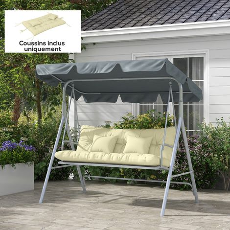 Lot de 4 coussins de balancelle pour extérieur : 1 assise, 1 dossier et 2 coussins de tête.