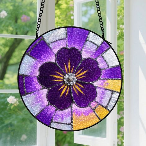 Suspension en vitrail - Attrape-soleil unique artistique en verre coloré, décoration intérieure élégante, cadeau Anniversaire pour femme, homme 9cm (1/5)