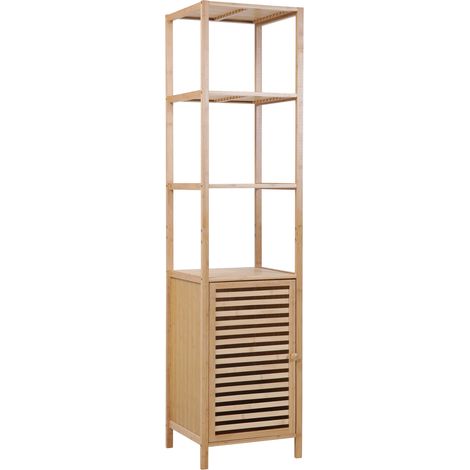 SVITA Étagère de salle de bain L avec porte Armoire de salle de bain avec étagère indépendante Naturel Bambou (1/5)