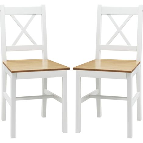 Lot de 2 chaises de salle à manger en bois massif chaise de cuisine esprit campagne dossier croisé blanc et chêne