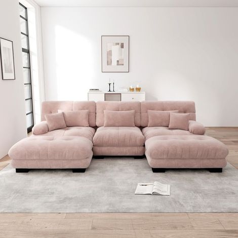 Canapé d'angle - Cloud Couch - Modulable en U - Chenille vintage rose - Assise profonde (1/5)