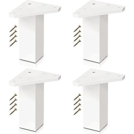 Lot de 4 Pieds pour Meubles Blancs Vis Incluses, Couleur Blanc - Pieds DIY en Résine ABS pour Tables, Meubles de Salle de Bains, Armoires, Etagères (10 cm) (1/5)
