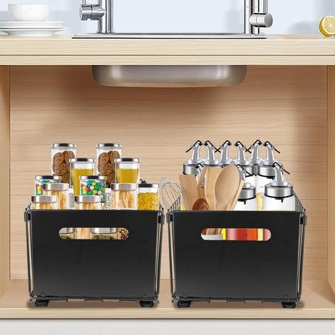 Organisateur de Placard Extensible Pliable - Organiseur tiroir pour l'organisation des armoires Cuisine, Aucun PerçAge ni Clouage Requis Noir 38 x 25 19 cm (2 pièces) X Cm Pc) (1/5)