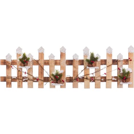 Barrière en bois enneigée et houx rouge décoration Noël 98x30x1.5cm (1/3)