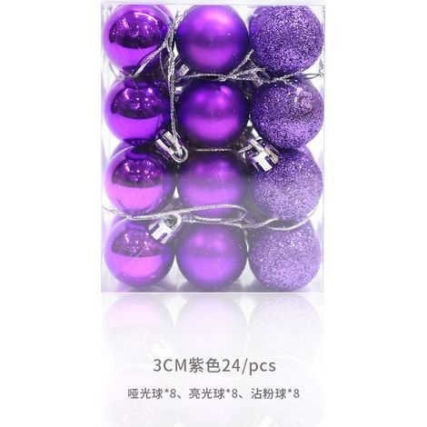 Boules de Noël électroplaquées, 3 cm, brillantes, roses et mates, 24 boîtes en PVC colorées, décorations de Noël, boîtes carrées violettes de 3 cm.