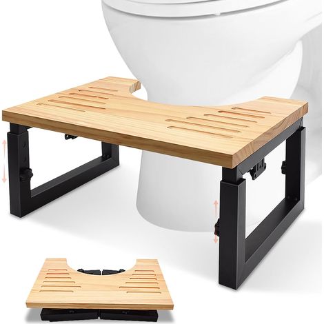 Tabouret Toilette Pliable en Bois, Marche Pied WC à Hauteur Réglable avec Coussinets Antidérapants, Repose Pied Salle Bain pour Adultes Enfant (1/5)