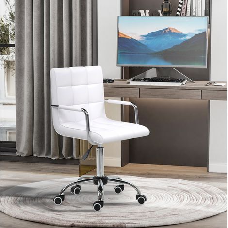 Chaise de bureau 84-99 cm blanche en PVC réglable avec accoudoirs et roulettes (1/3)