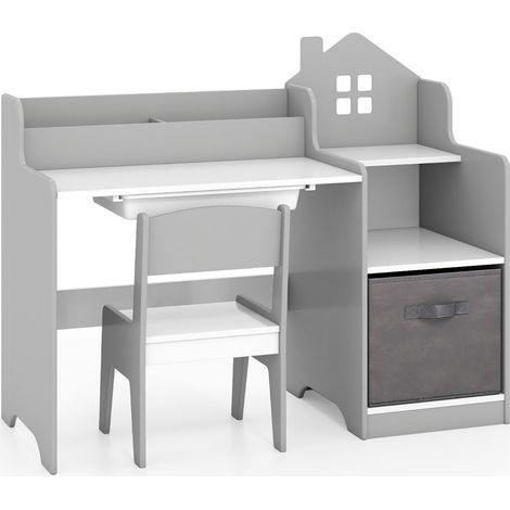 Set di mobili multiuso per bambini: scrivania 94 x 40 x 76,5 cm sedia ergonomica atmosfera accogliente MDF grigio 200018670