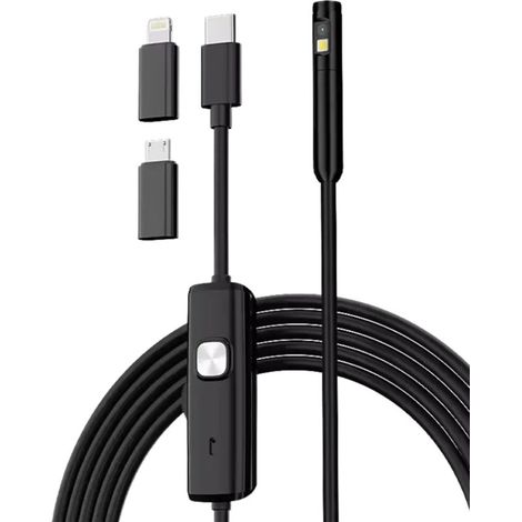 Endoscopio 8mm Dual Lens (Lightning/USB-C/MicroUSB) – Hard Cable – 3.5 m