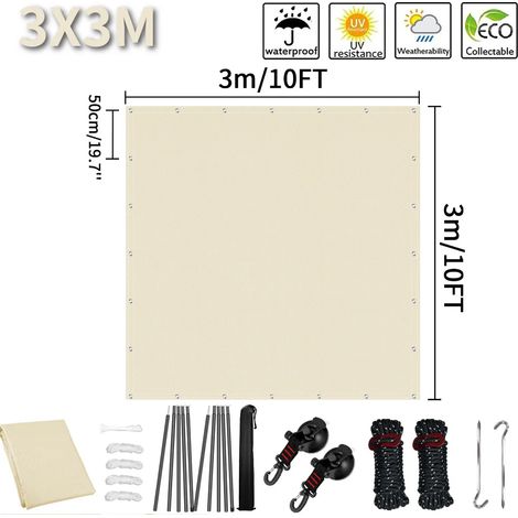 (3x3m beige, accessoires d'installation inclus) Auvent de camping-car, résistant aux UV et imperméable. (1/5)