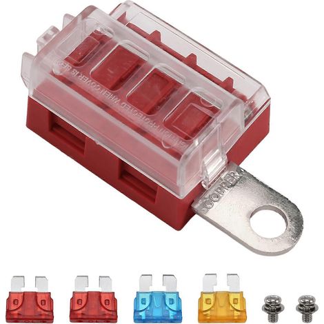 Bloc de fusibles à bornes de batterie 4 circuits avec couvercle, convient pour : automobiles, camping-cars, bateaux, etc. (1/5)