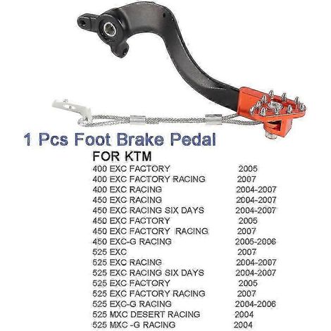 Levier de pédale de frein arrière CNC unique, compatible avec les motos de motocross KTM 400, 450, 525 EXC, EXC-G et MXC Six Days Factory Racing (2004-2007). (1/5)