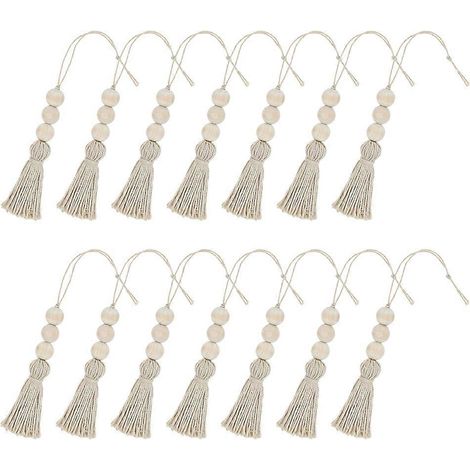 Guirlande de perles en bois de style champêtre, 70 pièces avec pompons en coton à suspendre (1/5)