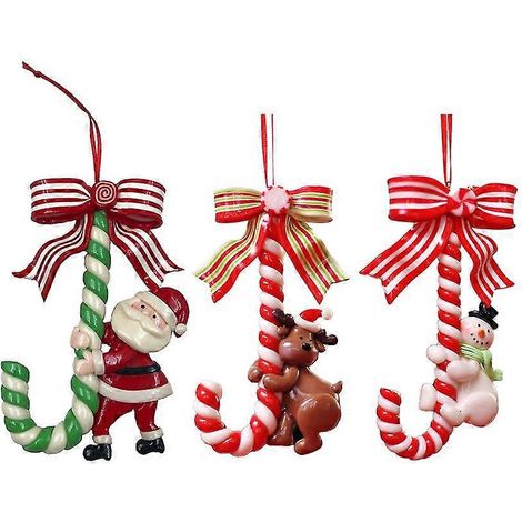 Adornos de Navidad para colgar en el árbol, muñecos de Papá Noel abrazando una muleta, ideas de regalos (paquete de 3) (1/5)