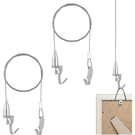 2 Kit Suspension, Acier Inoxydable, Réglable, Crochet, Affichage Art, Maison