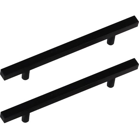 2 poignées de meubles noires en forme T, boutons carrés aluminium (1/5)