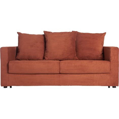 Sofá cama 3 plazas de pana terracota con colchón de 13 cm BACIO