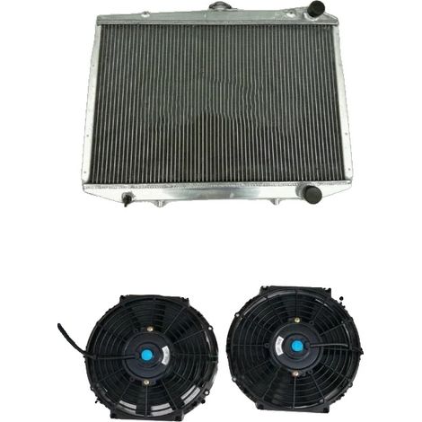 Radiador de aluminio, tamaño de núcleo personalizado, compatible con Nissan D21, apto para motores L4 V6, incluye cubierta y ventiladores. (1/5)