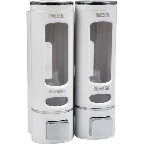 Distributeur Savon Mural 400MLX 2 TIMESETL Distributeur Shampoing et Gel Douche Distributeur Savon Douche Double Distributeur de Savon Liquide Mural Manuel Distributeur de Désinfection des Mains (1/5)