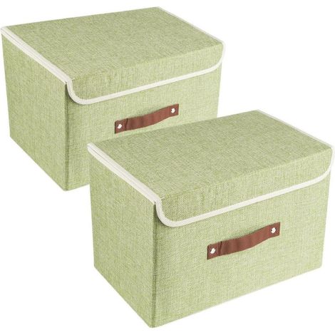 Faltbare Aufbewahrungsbox mit Deckel, 2er-Set, Grün, 38x25x25 cm (1/5)