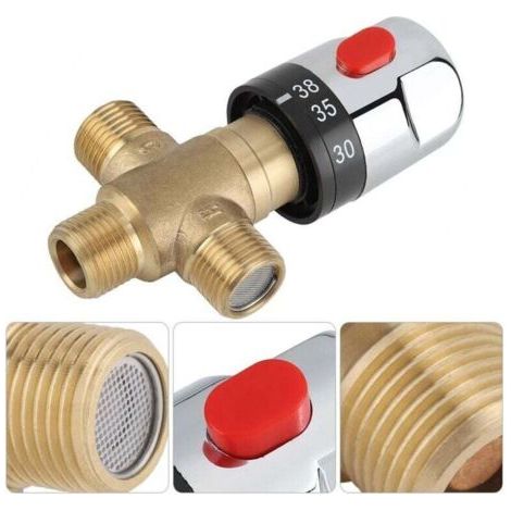 Mitigeur thermostatique en laiton massif, eau chaude et eau froide, température fixe, pour cuisine, salle de bain et WC, G1/2, 35–45 °C, 15 mm (1/4)