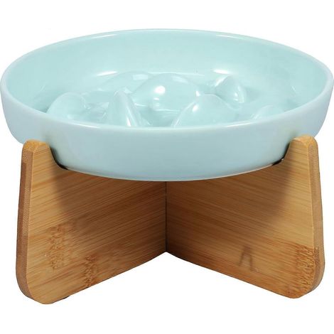 Gamelle surélevée pour chat support en bois bol en céramique alimentation lente 163 x 29 cm vert clair (1/5)
