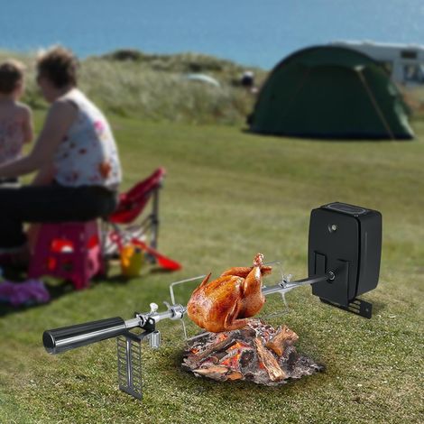 Elektrische BBQ-Röster Rotisserie Für Drehspieß Grillspieß-Set Mit Motor, 360° Drehwinkel, Geschwindigkeit 2-3RPM, für Innen und Außen