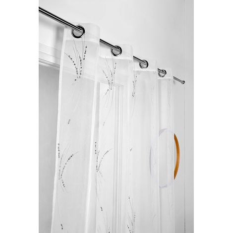 Voilage tamisant et brodé "brins d'herbe" Gris clair 140x260 cm (1/2)
