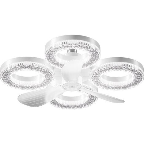 Ventilateur de plafond rond à visser E27 avec éclairage intégré, design moderne et minimaliste silencieux, télécommande incluse, idéal pour la chambre ou la salle à manger, sans câblage. (1/2)
