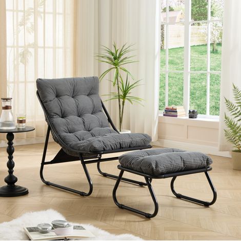 Sillón relax 65x78x86 cm de acero negro, cojín gris modular para salón FloraGrace (1/5)
