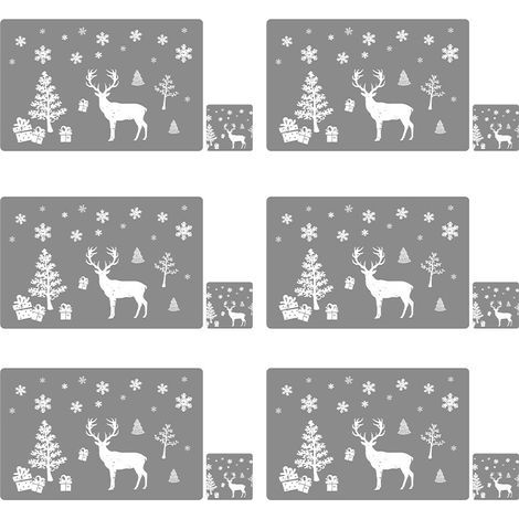 12-piece (grey) PVC Christmas placemats, coasters, cutlery set, heat-resistant, washable Christmas reindeer-shaped placemats for table decoration (1/5)