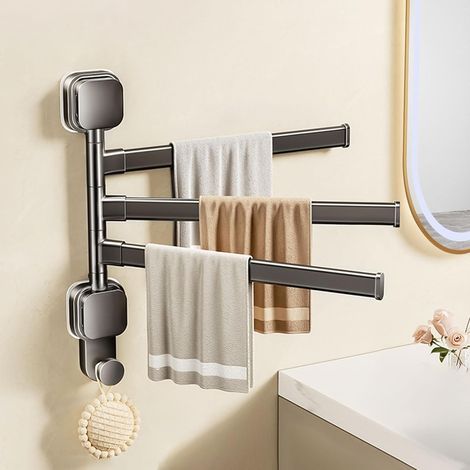 Porte-serviettes de salle de bain pivotant à 180°, porte-serviettes mural (3 barres) (1/5)