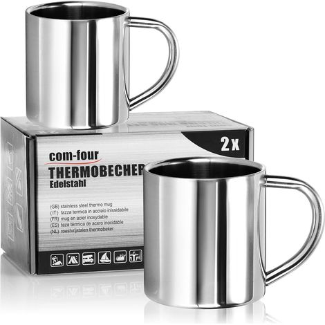 Gobelet Isotherme - Lot de 2 - Acier Inoxydable - Double Paroi - Camping Voyage - 220 ml Argent (1/5)