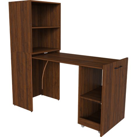 Escritorio plegable extensible con armario de almacenaje, MDF color nogal, 126 x 55 x 136 cm (1/5)