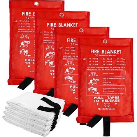 Lot de 4 couvertures anti-feu pour cuisine - Grande couverture anti-feu en fibre de verre avec poignées en coton ignifuge, 1,8 x 1,8 m (1/5)