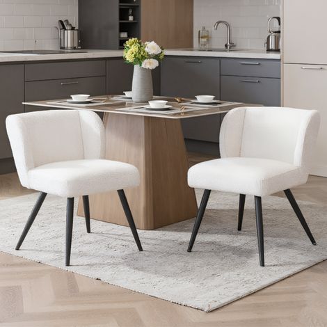 Wahson Esszimmerstühle 2er Set aus Frottee, Modern Esszimmerstuhle gepolsterter mit Metallbeinen Essstühle Polsterstühle für Esszimmer Küche Wohnzimmer, Weiß